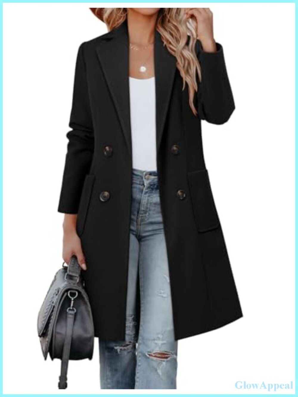 Double Breasted Wool Blend Pea Coat Winter Overcoat